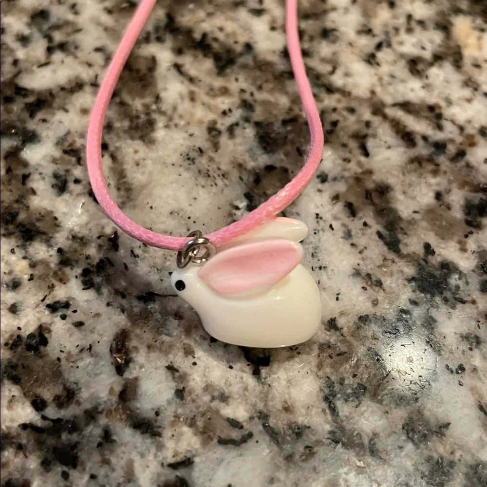Handmade Bunny Earrings and Necklace Set - Pink‎ and White